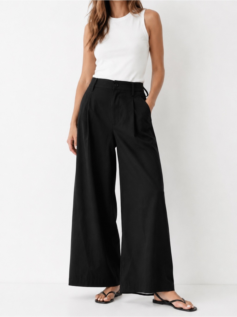 Zara Black Wide Leg High Rise Trousers Pants Size Medium
